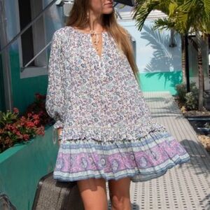 Spell Floral Mini Dress in Blue and Pink: Dahlia tunic dress